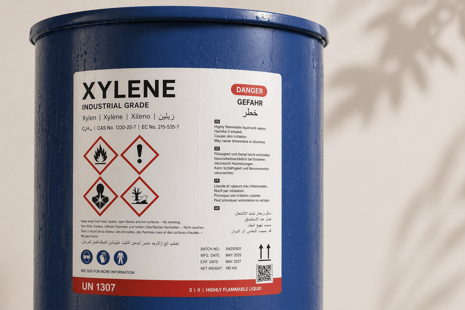 GHS hazard label on industrial drum