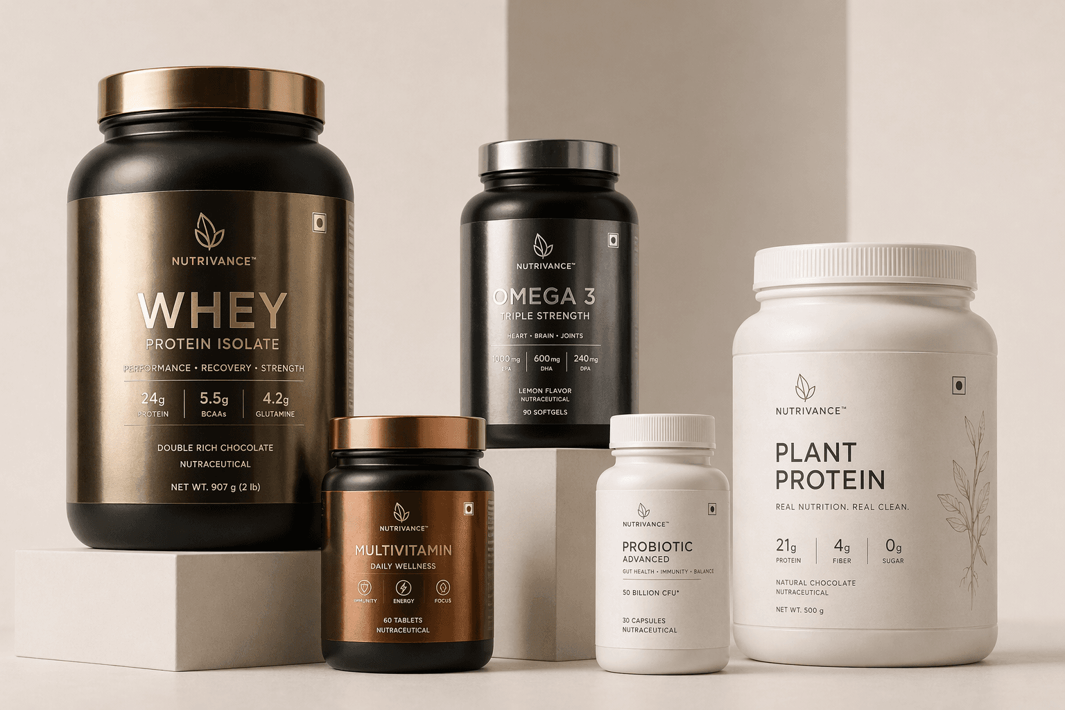 Premium supplement jar with foil label